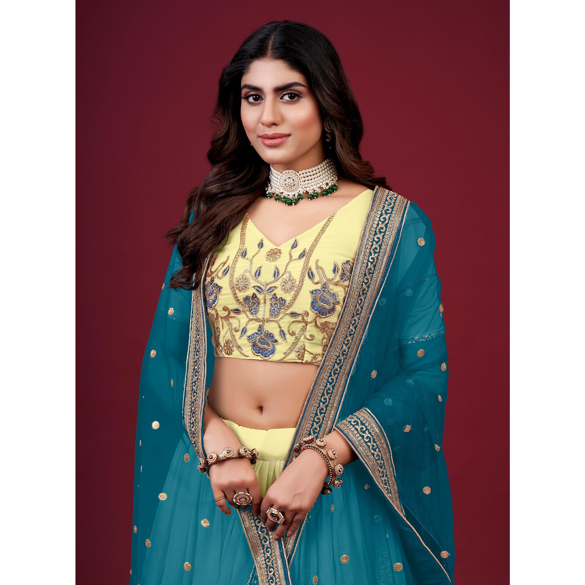 Yellow Embroidered Georgette Lehenga Choli