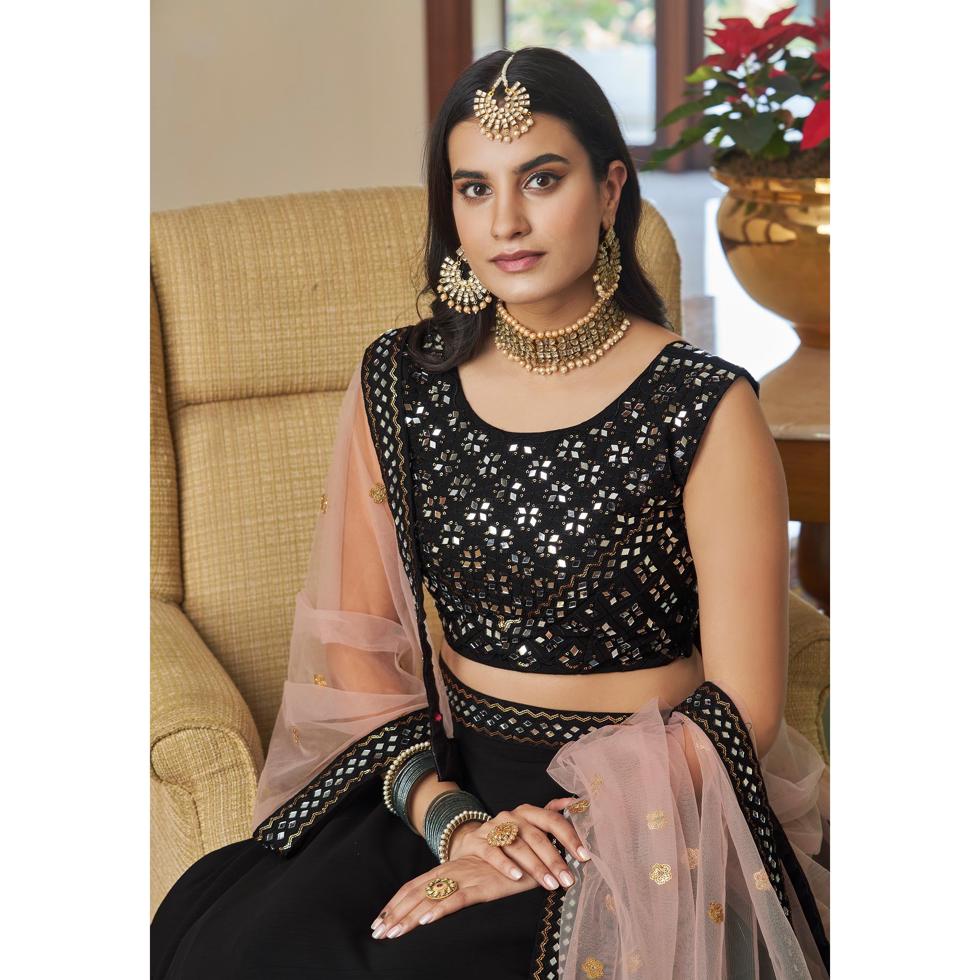 Black Mirror Embroidered Art Silk Lehenga Choli