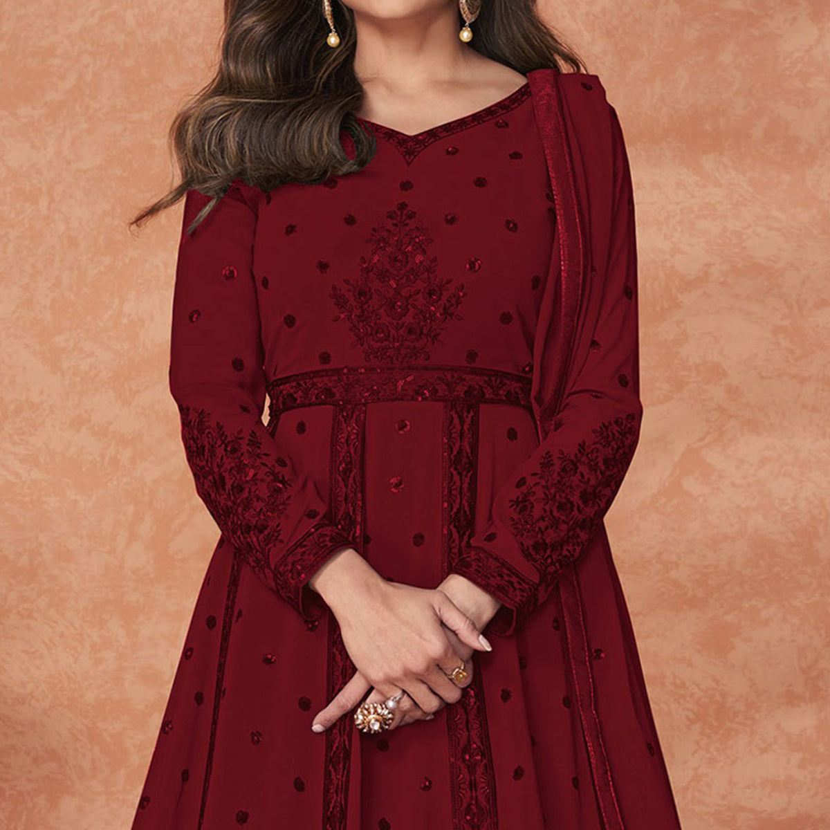 Maroon Embroidered Georgette Gown