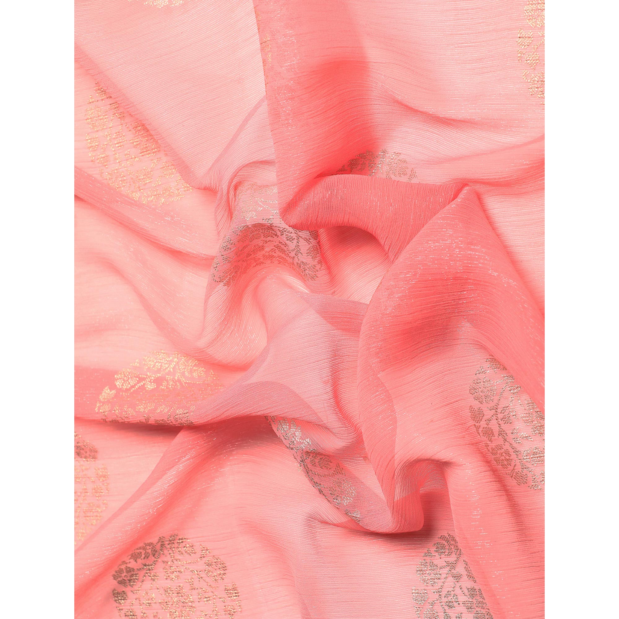 Light Pink Foil Printed With Swarovski Chiffon Saree