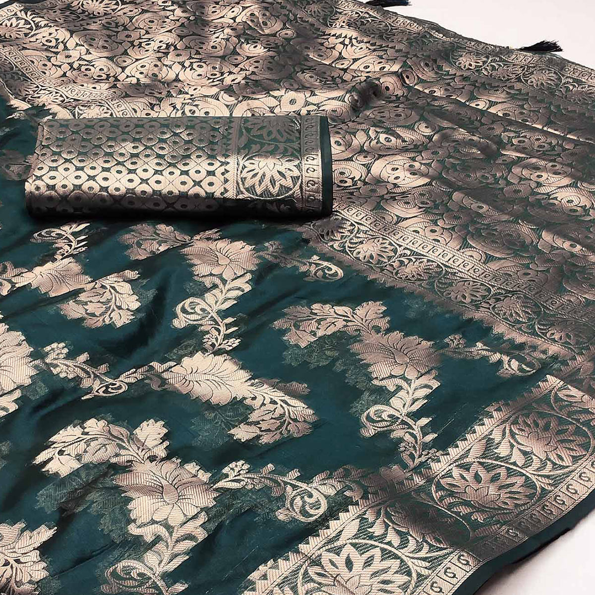 Morpich Floral Woven Art Silk Saree With Tassels