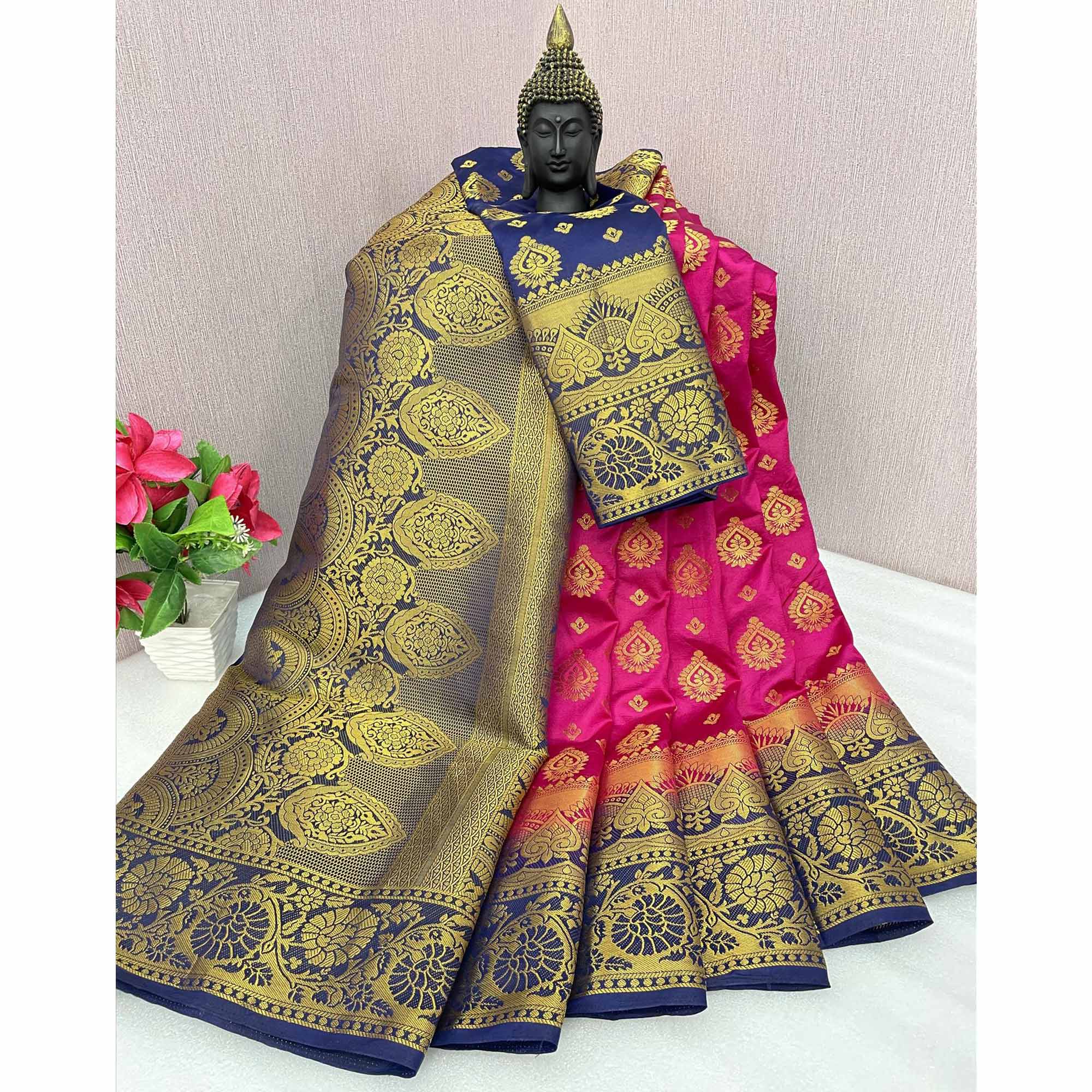 Pink Woven Banarasi Silk Saree