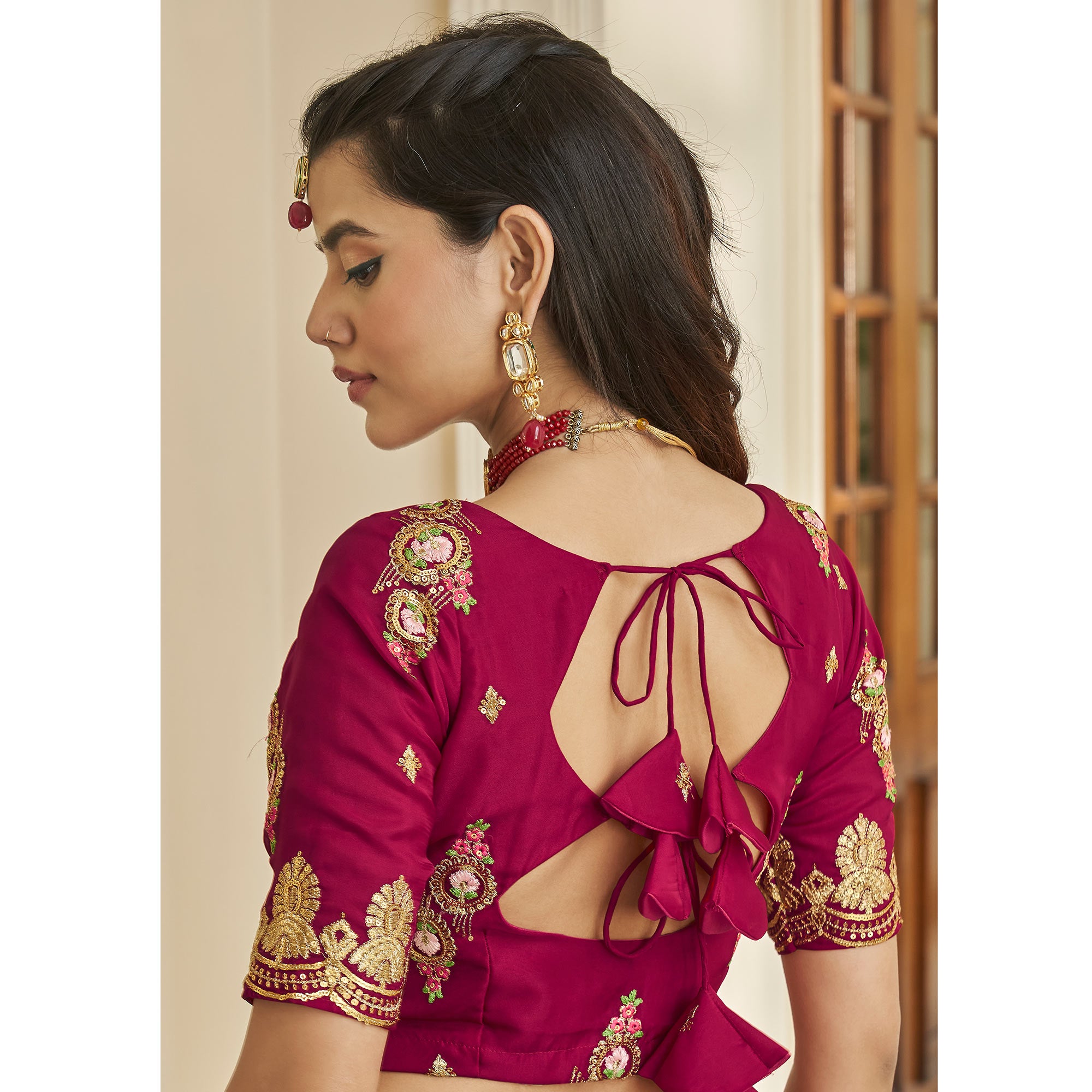 Rani Pink Sequins Embroidered Organza Lehenga Choli