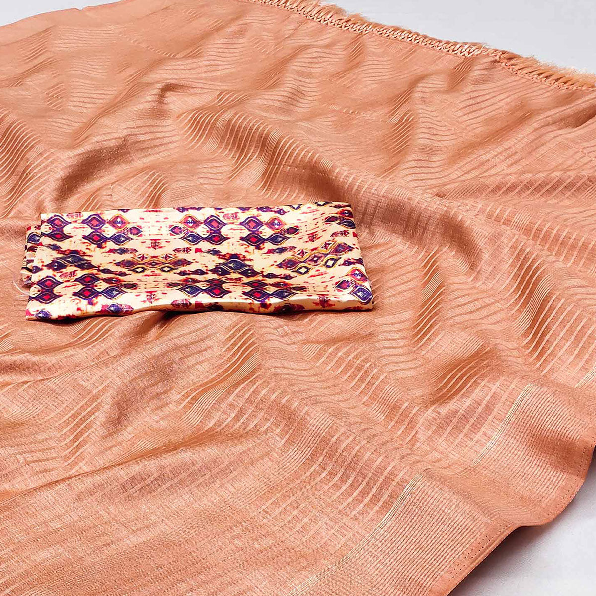 Peach Striped Pattern Manipuri Silk Saree