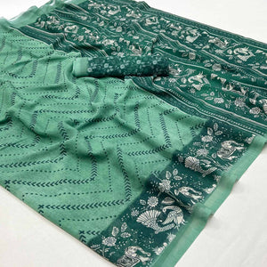 Green Digital Printed Georgette Saree