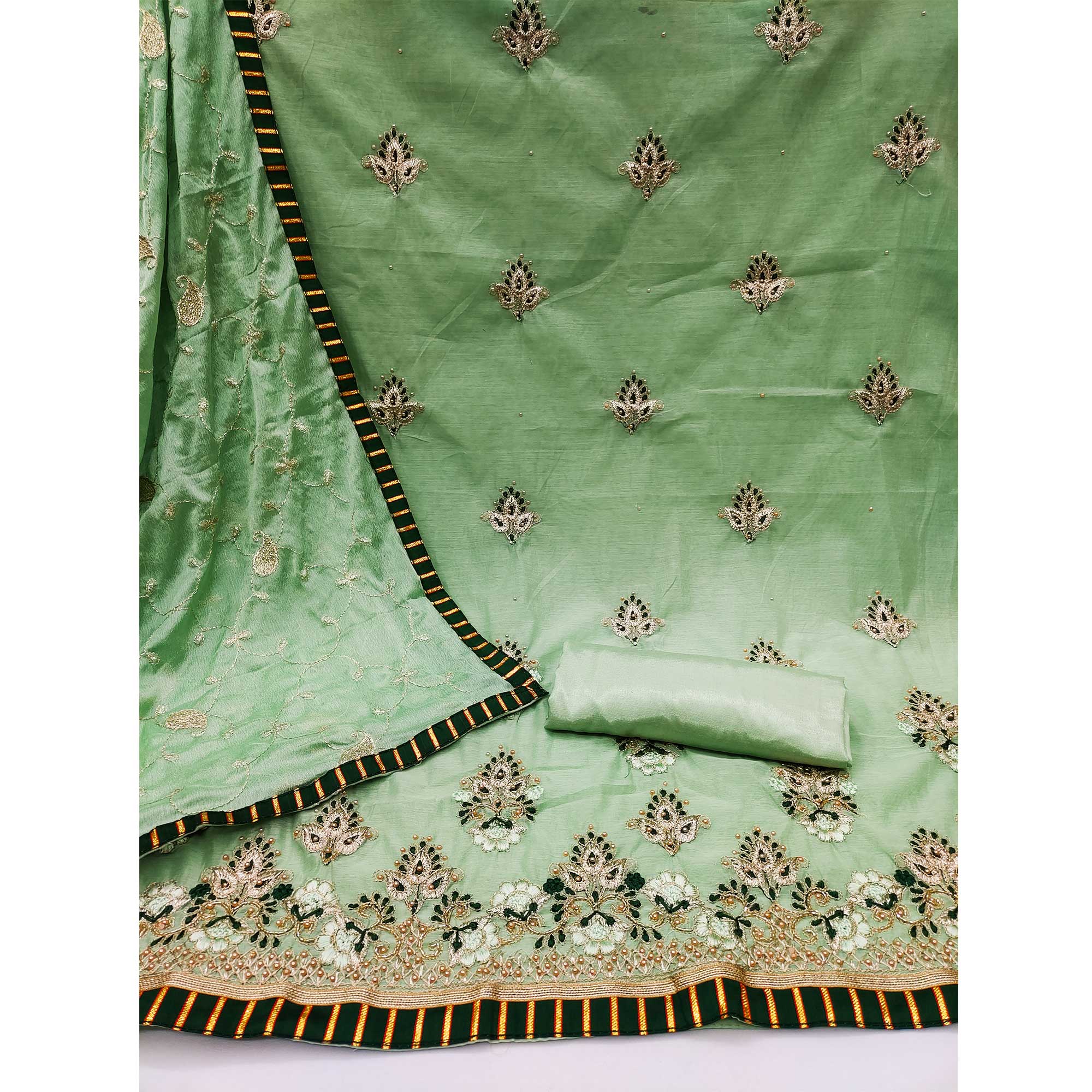 Green Floral Embroidered Modal Dress Material