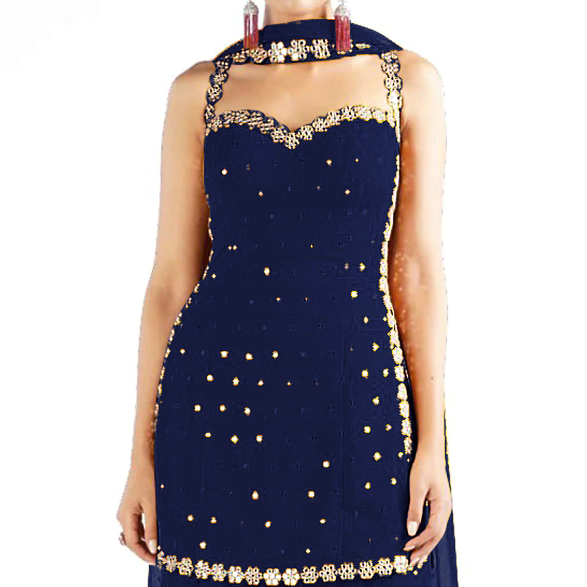 Blue Sequins Embroidered Georgette Sharara Suit