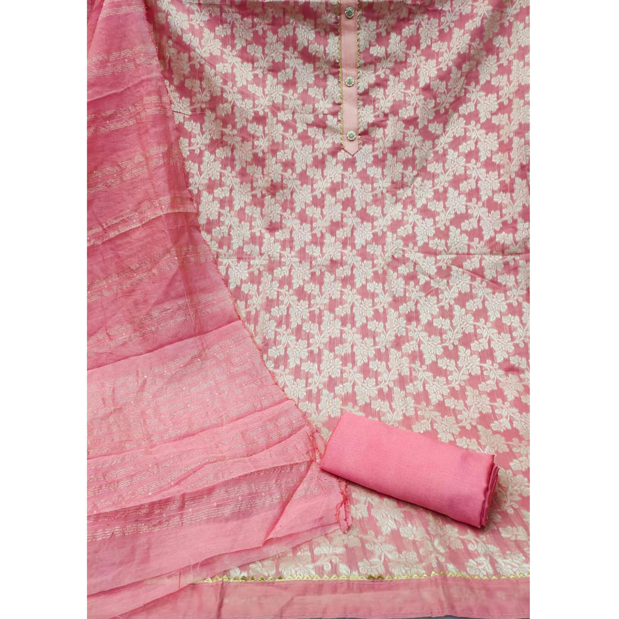 Pink Floral Woven Modal Dress Material