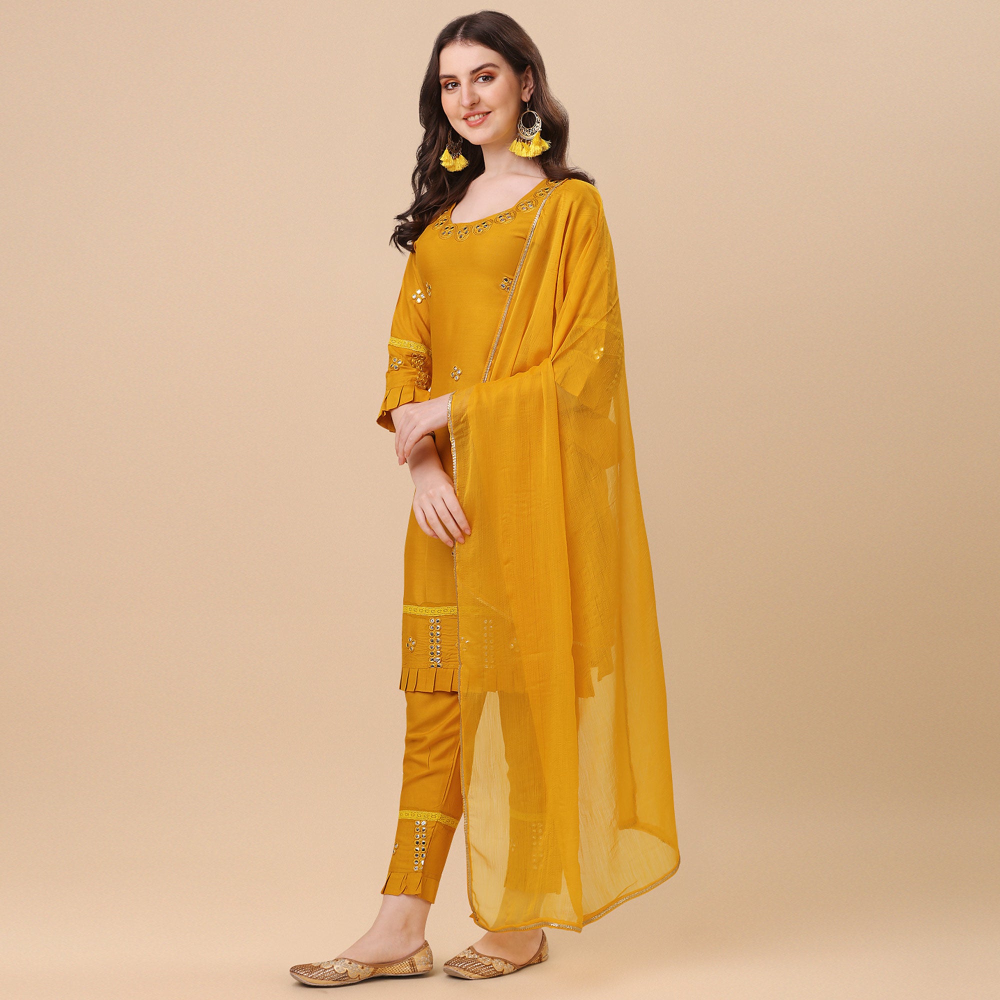 Mustard Embroidered Rayon Salwar Suit