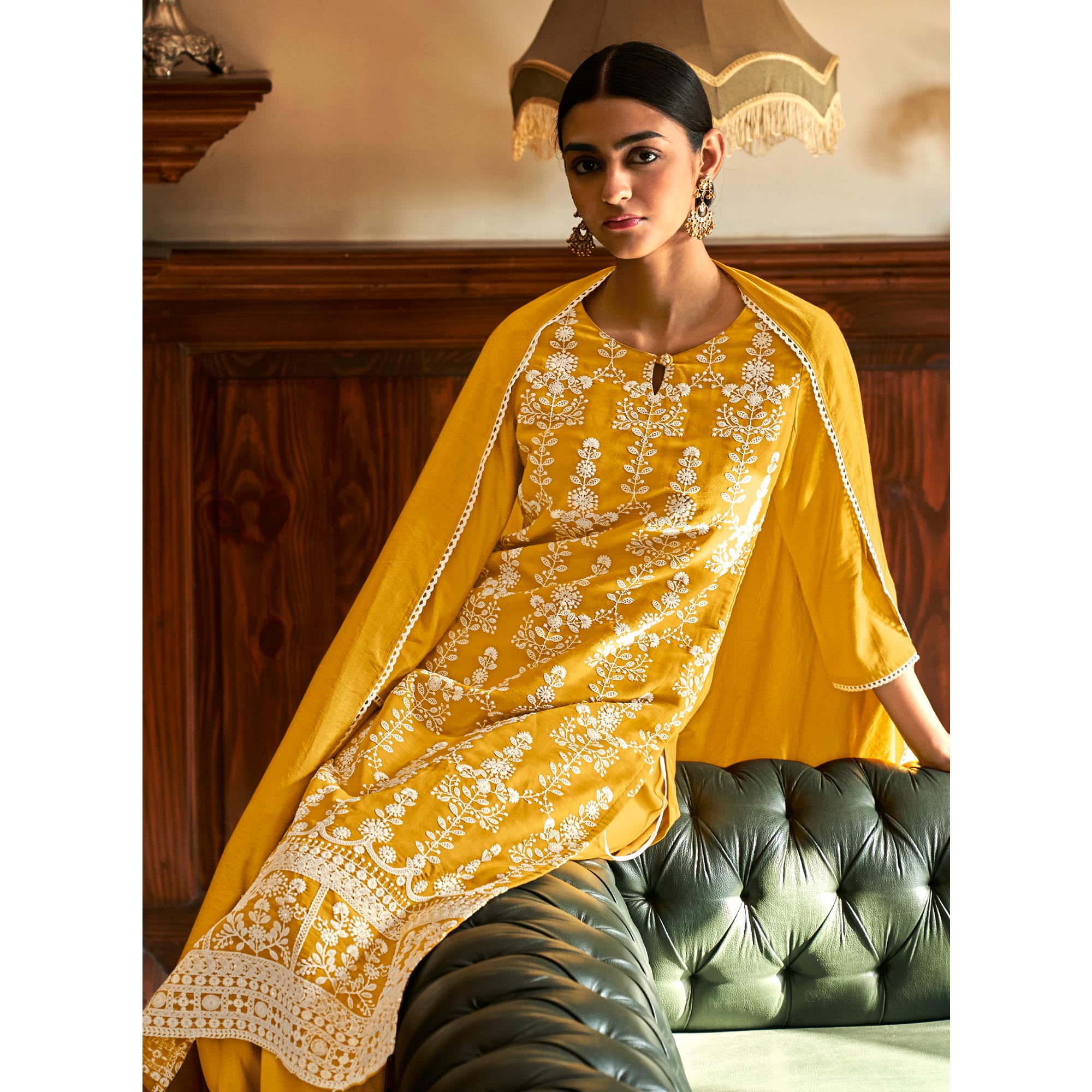 Mustard Lucknowi Embroidered Modal Salwar Suit