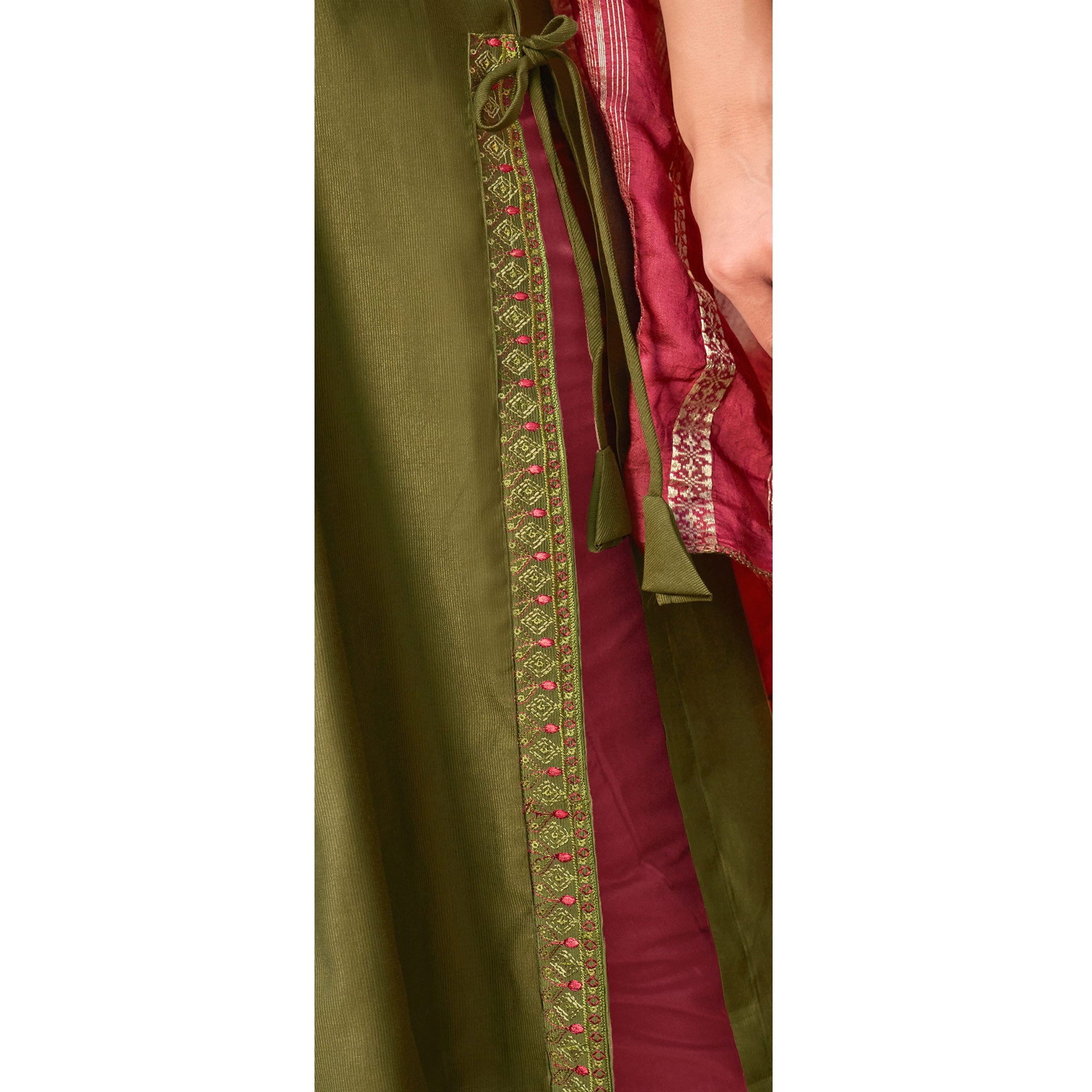 Olive Green Floral Embroidered Pure Silk Naira Cut Suit