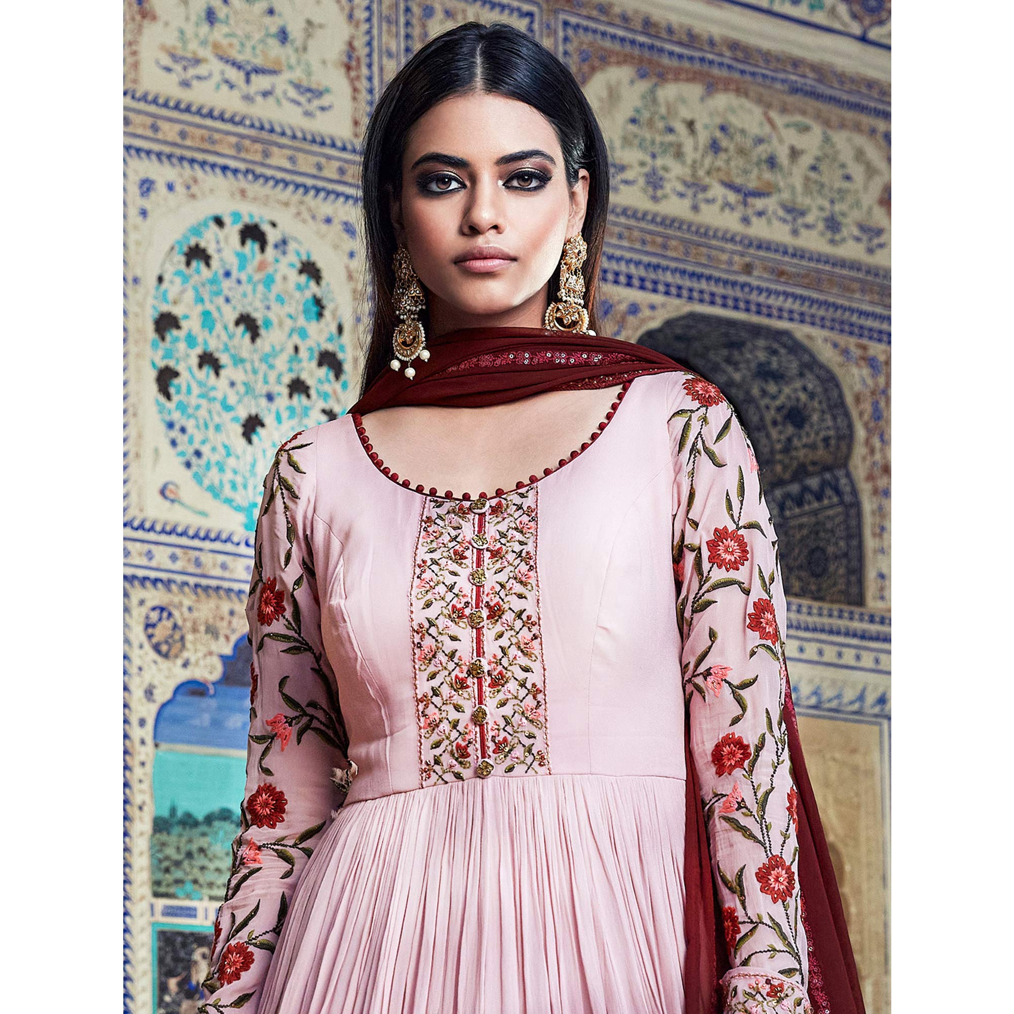 Light Pink Floral Embroidered Georgette Gown