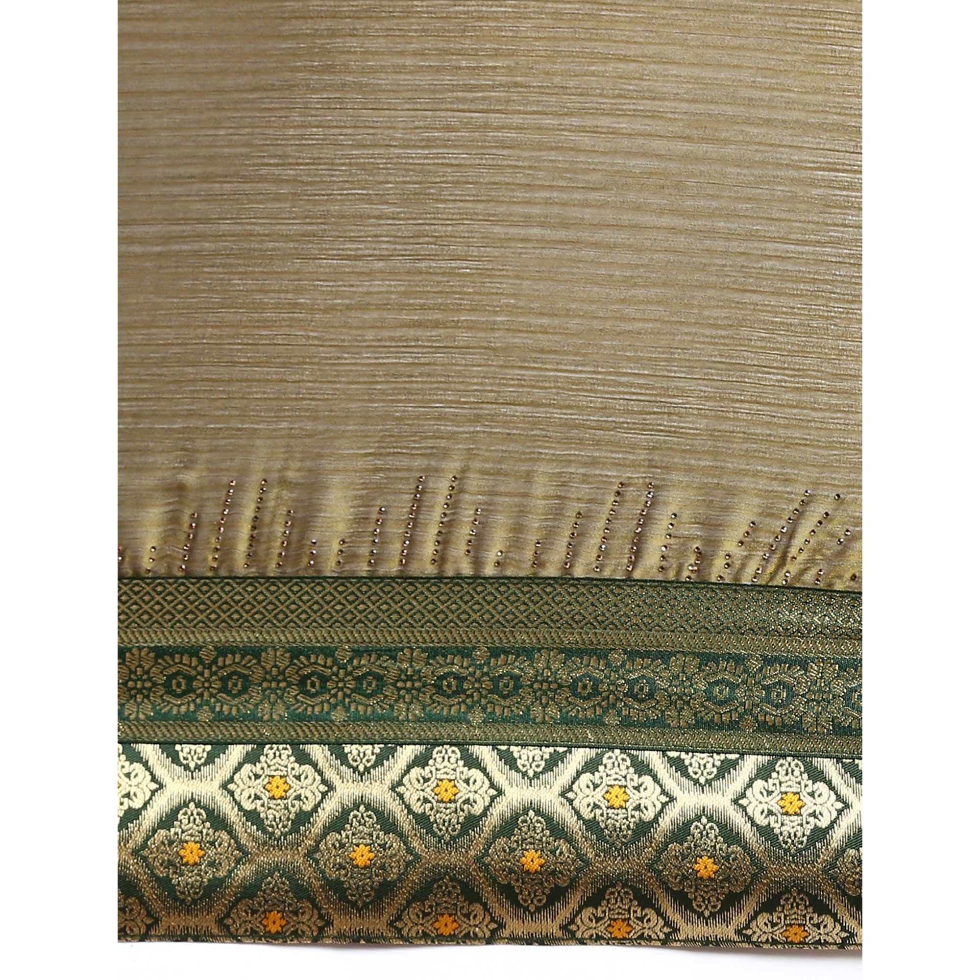 Mehndi Green Swaroski Work With Woven Border Satin Saree