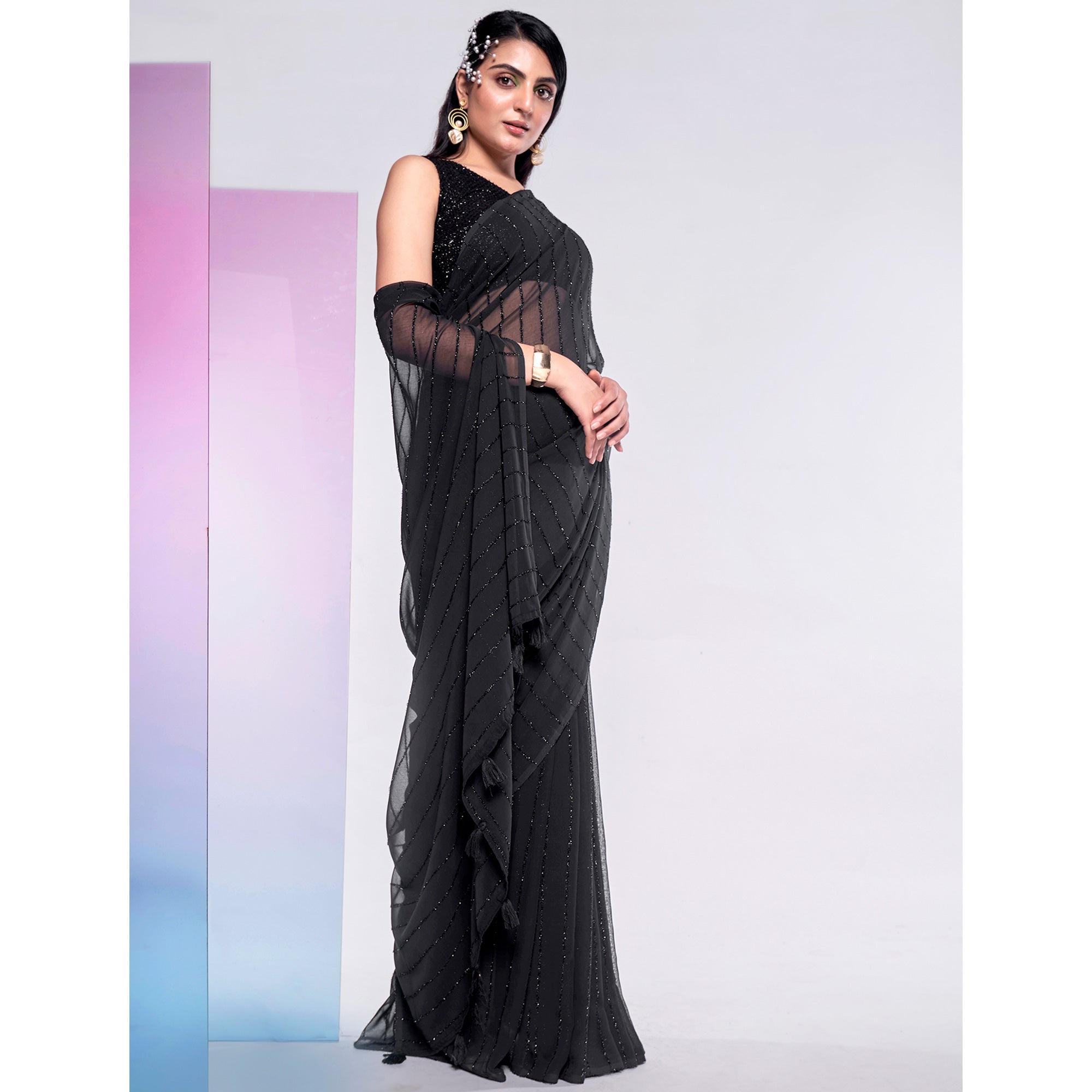 Black Embroidered Georgette Saree
