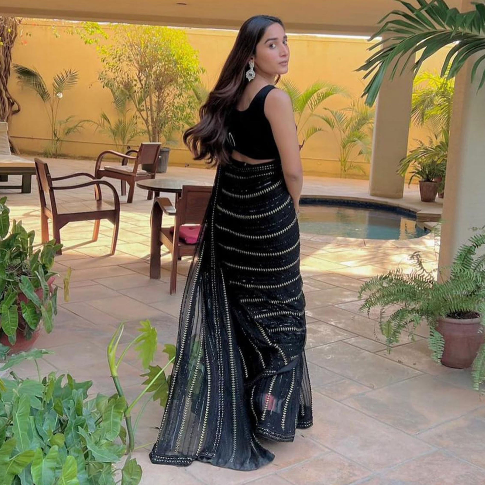 Black Sequins Embroidered Georgette Saree