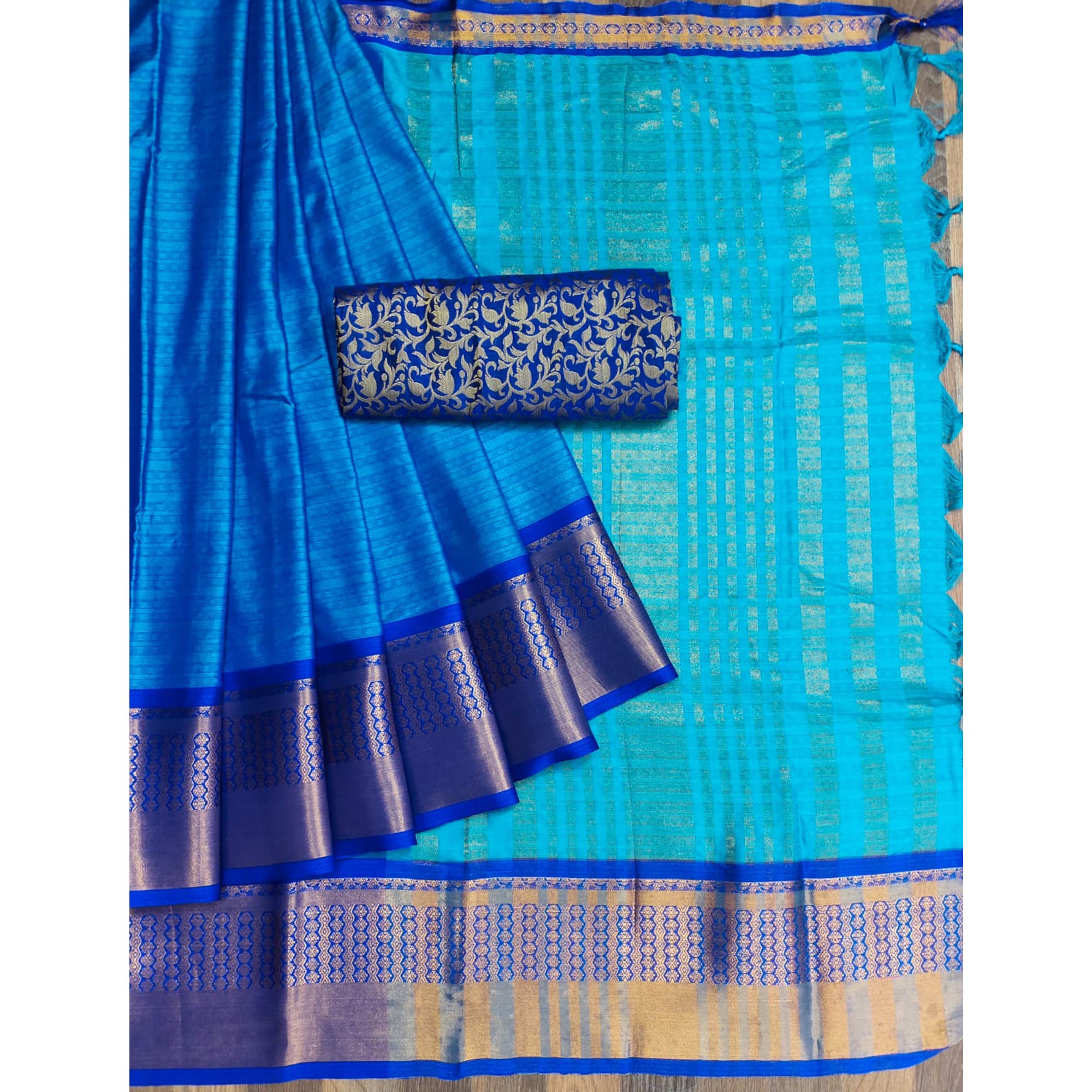 Blue Woven Cotton Silk Saree