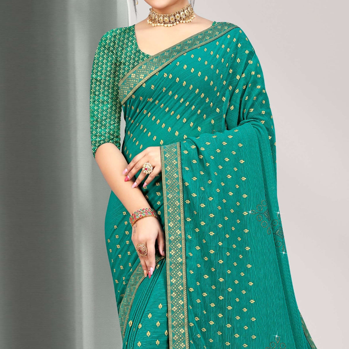 Rama Blue Woven Chiffon Saree