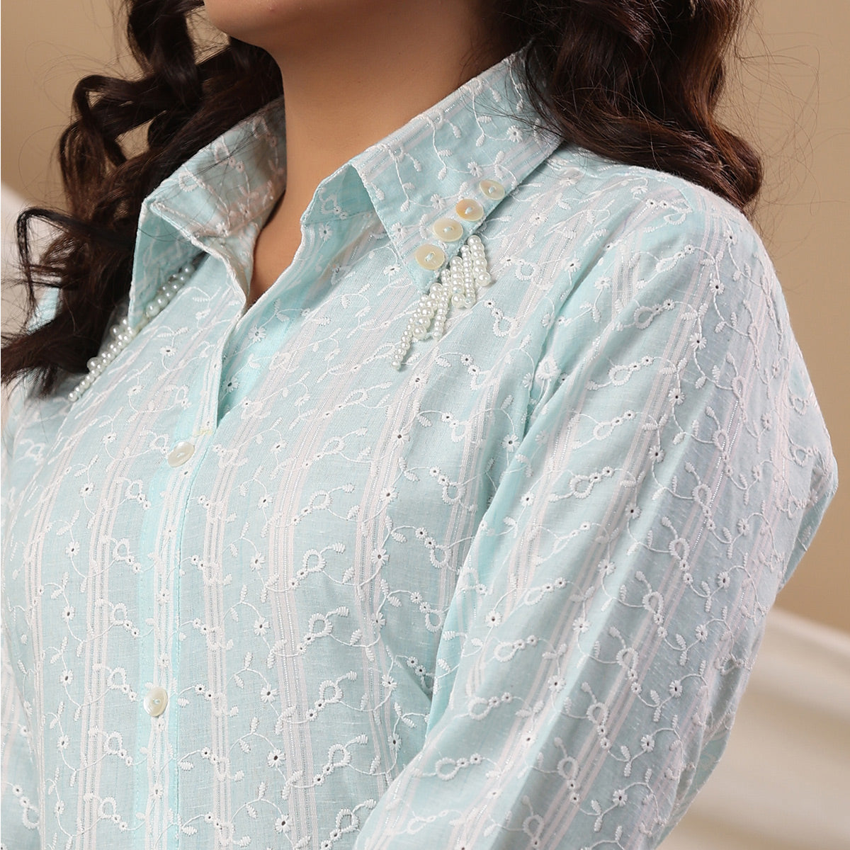 Light Blue Embroidered Pure Cotton Co Ord Set