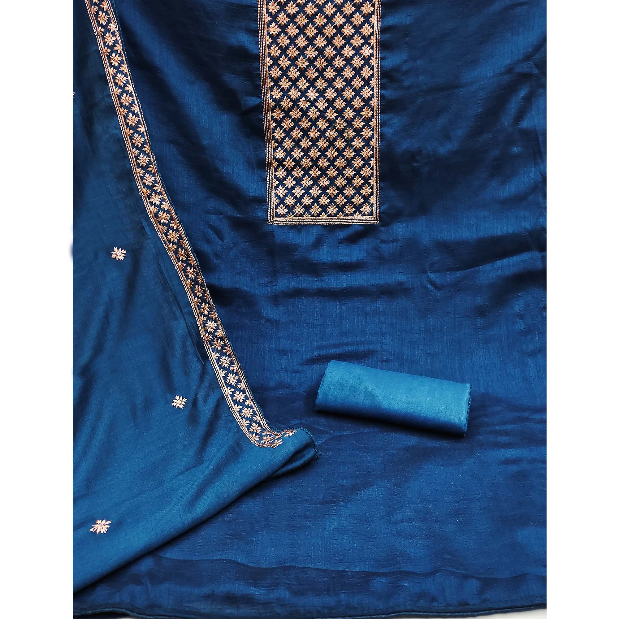 Blue Embroidered Modal Dress Material