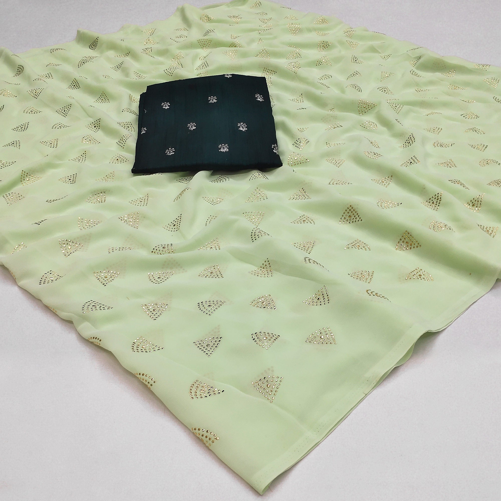 Green Embellished Work Georgette Saree