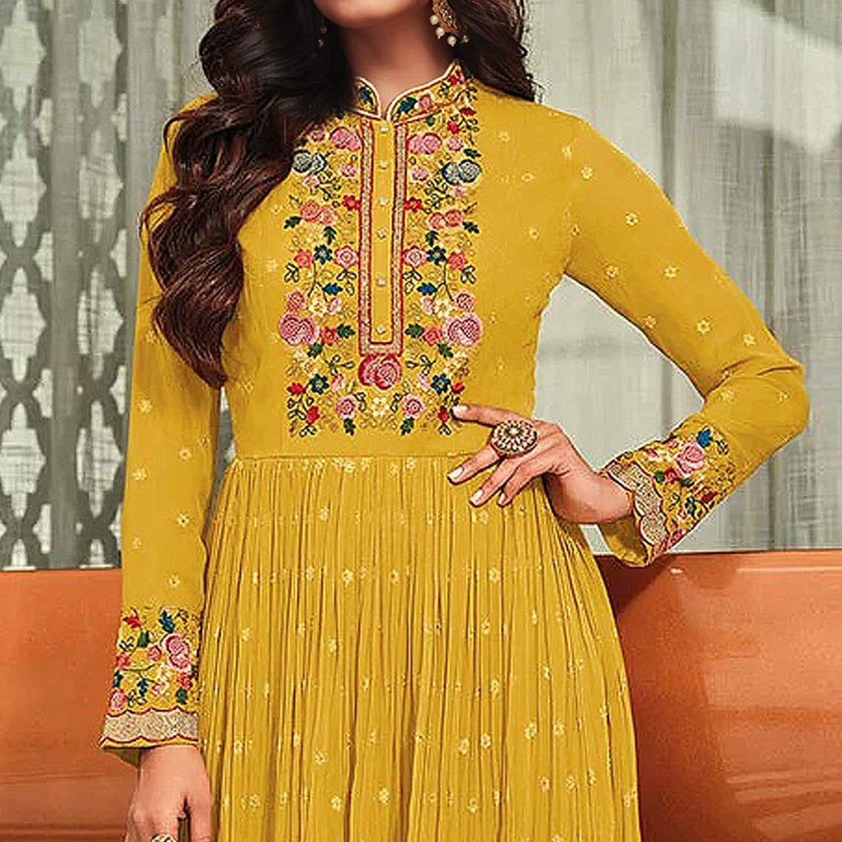 Yellow Embroidered Georgette Gown