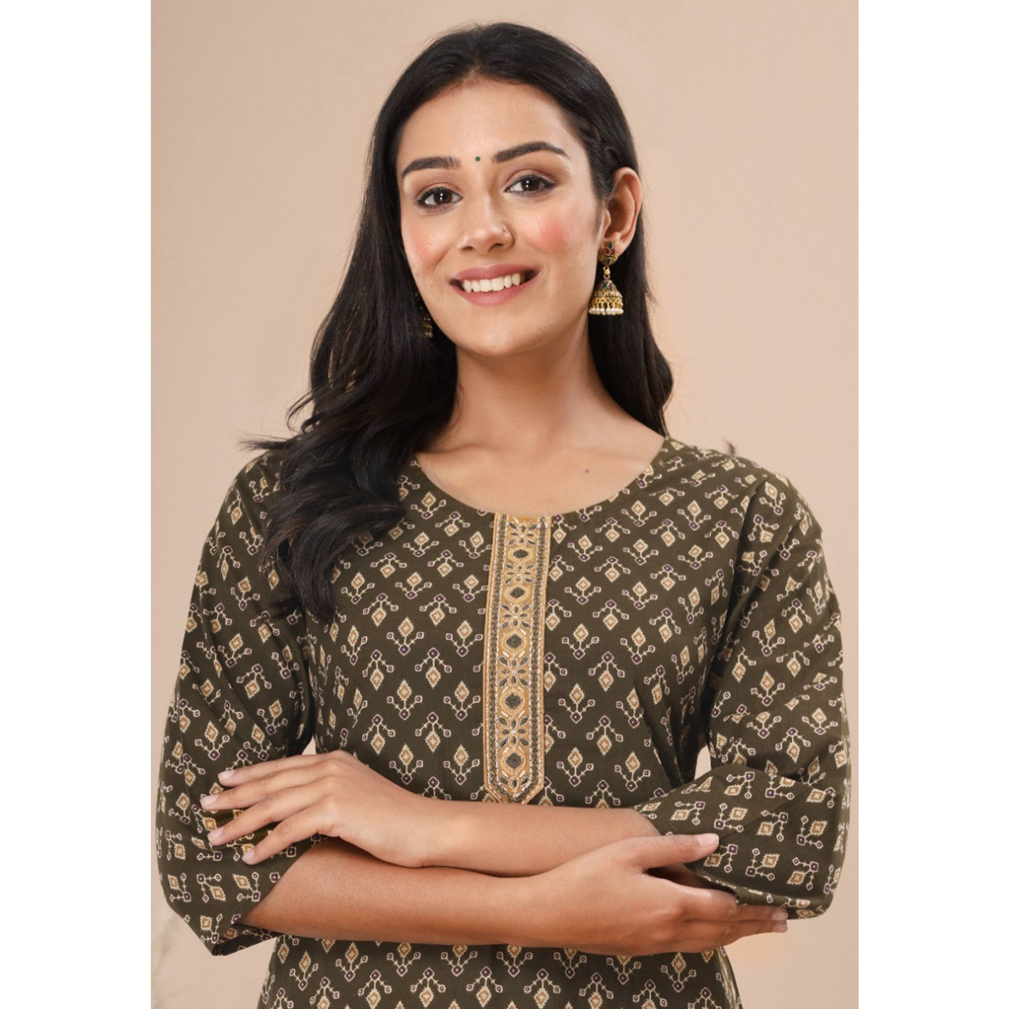 Mehendi Green Floral Printed Pure Cotton Kurti