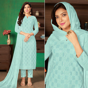 Aqua Blue Sequins Embroidered Georgette Suit