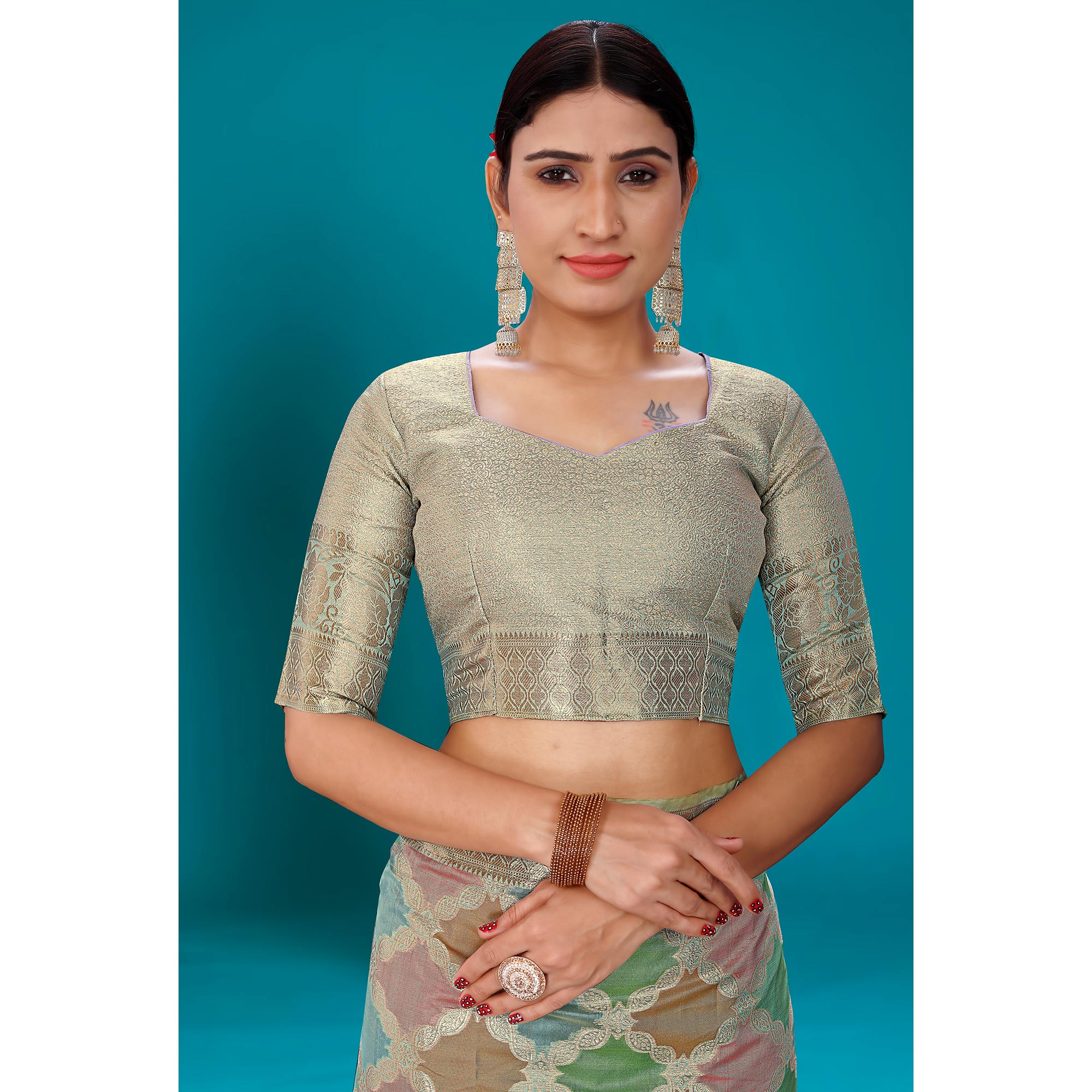 Blue Woven Organza Saree With Tassels