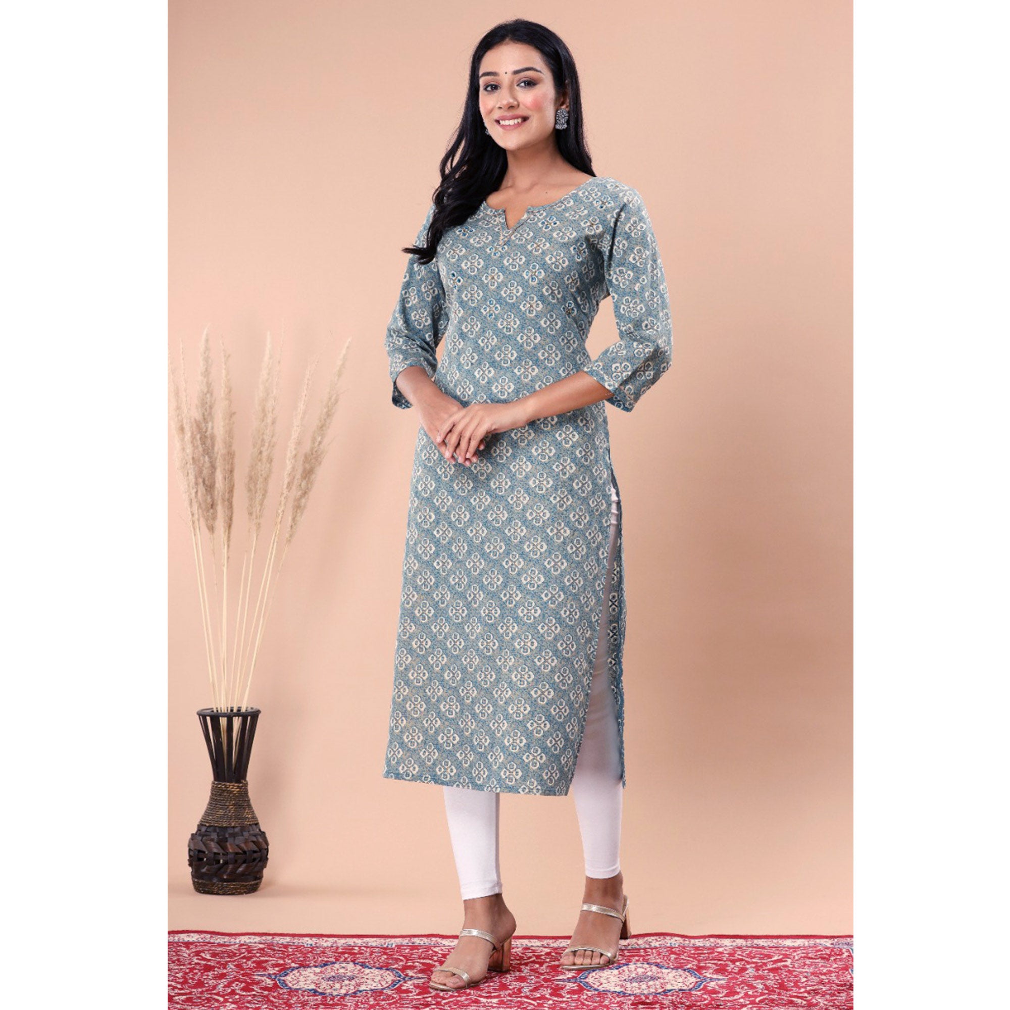 Sky Blue Bandhani Printed Pure Cotton Kurti