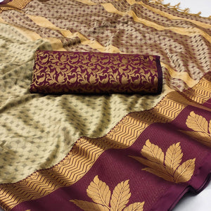 Chikoo Woven Cotton Silk Saree With Tassels