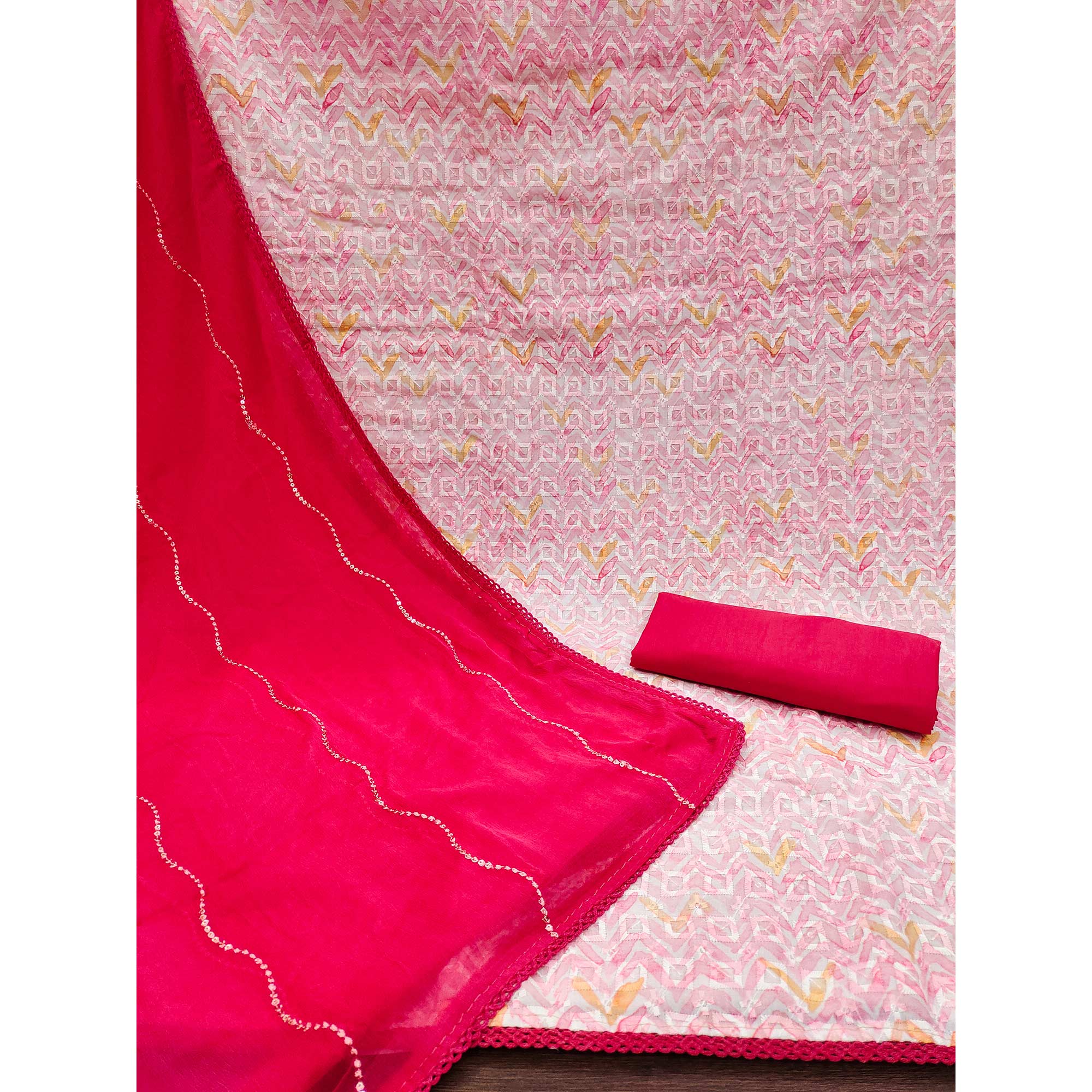 Pink Digital Printed Cotton Dress Material