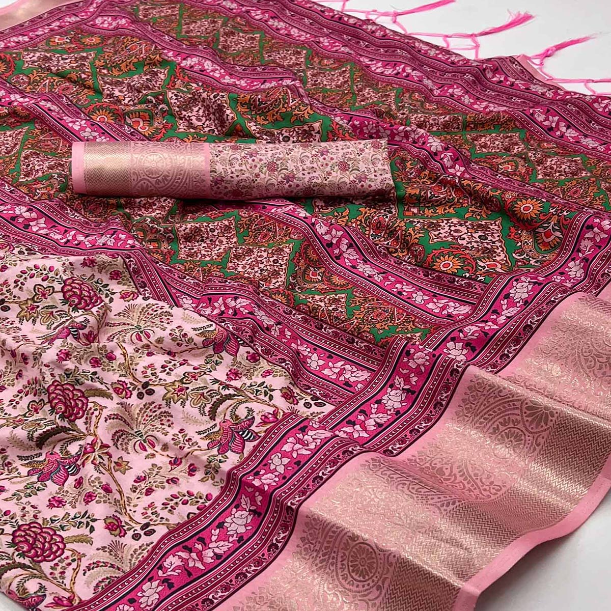 Pink Floral Digital Printed Pure Cotton Saree