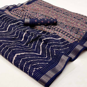 Blue Embroidered Cotton Silk Saree