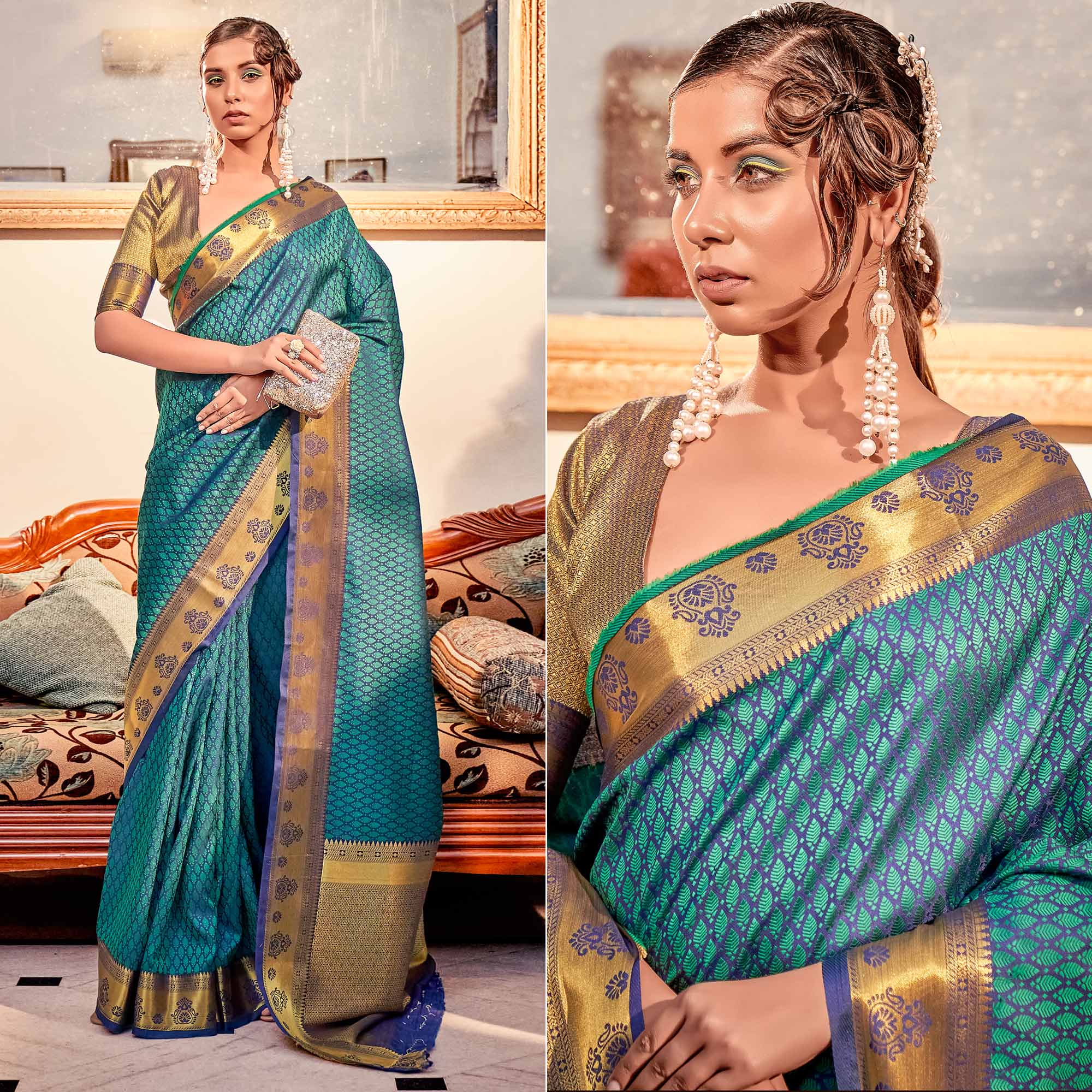 Rama Green Woven Art Silk Saree
