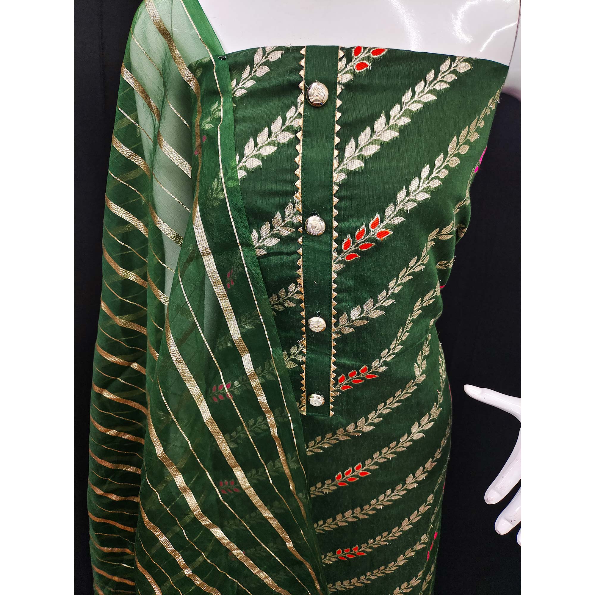 Green Woven Banarasi Silk Dress Material