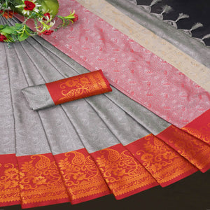 Grey Woven Cotton Silk Saree