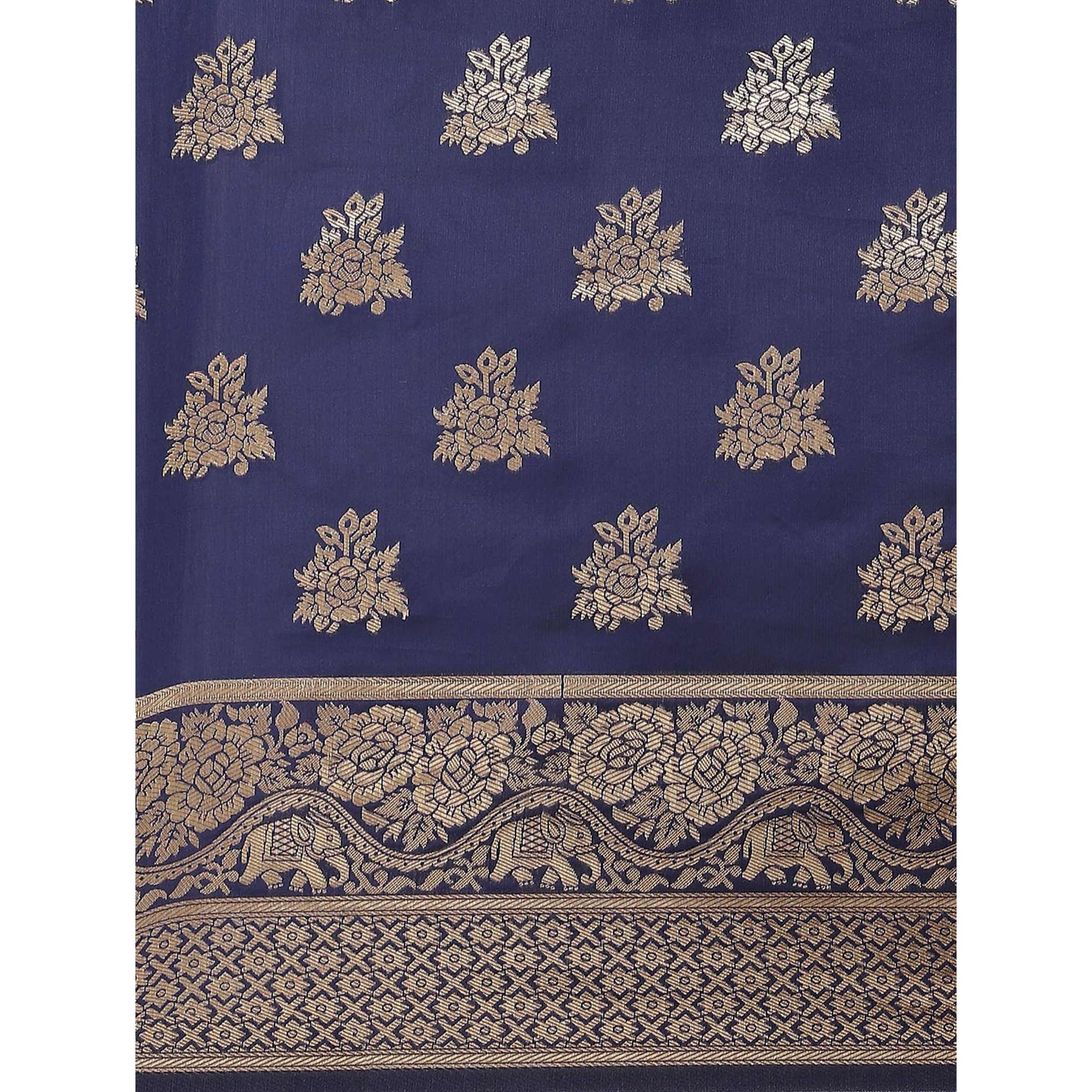 Navy Blue Woven Banarasi Silk Saree