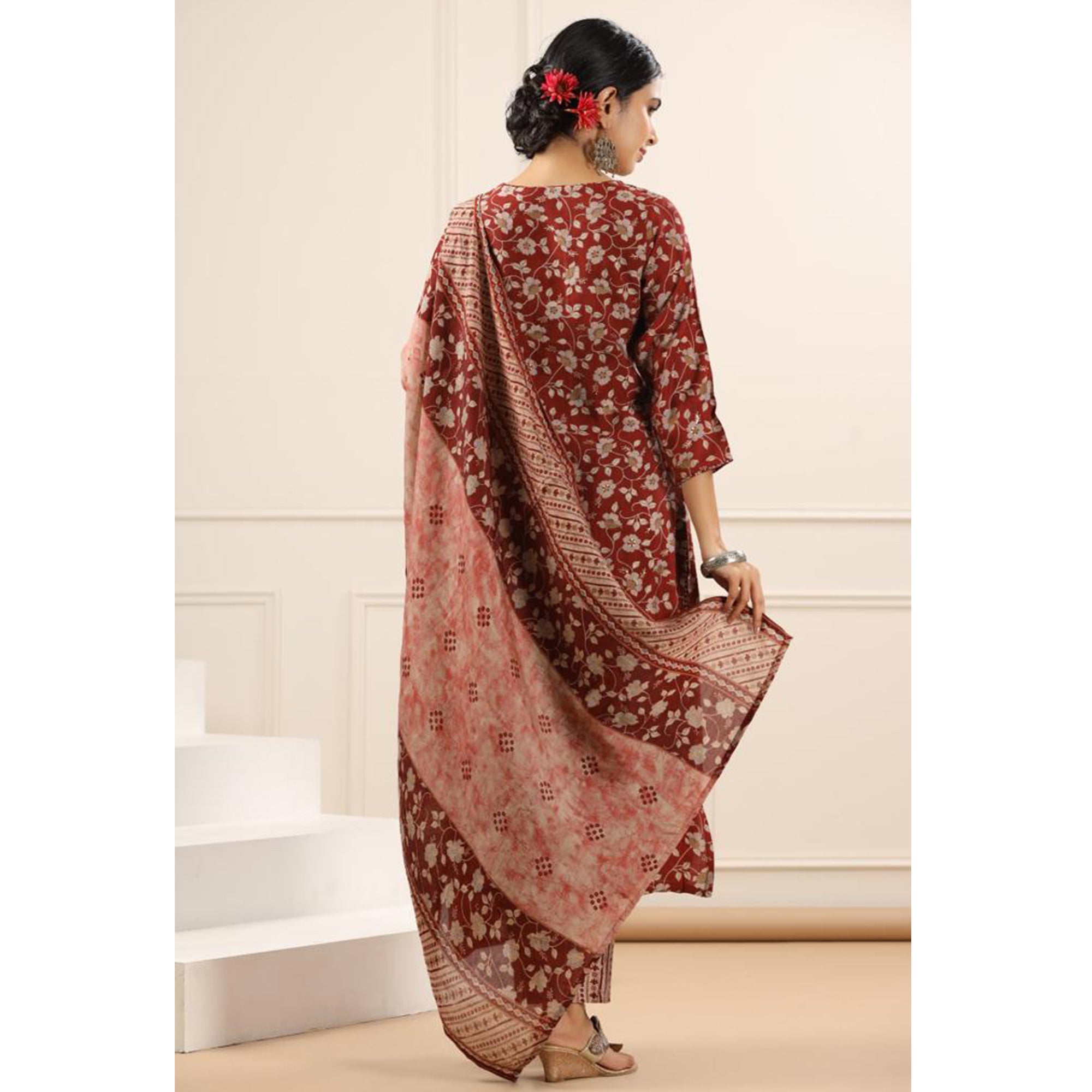 Maroon Jaipuri Printed Chanderi Salwar Suit