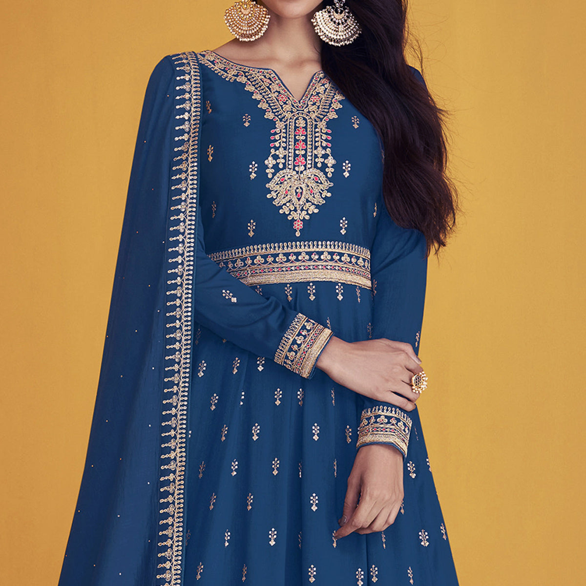 Blue Sequins Embroidered Georgette Semi Stitched Anarkali Suit