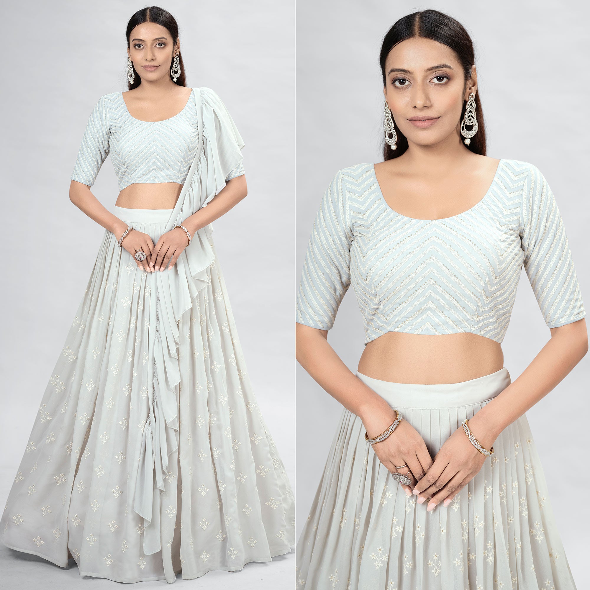 Grey Embroidered Georgette Lehenga Choli