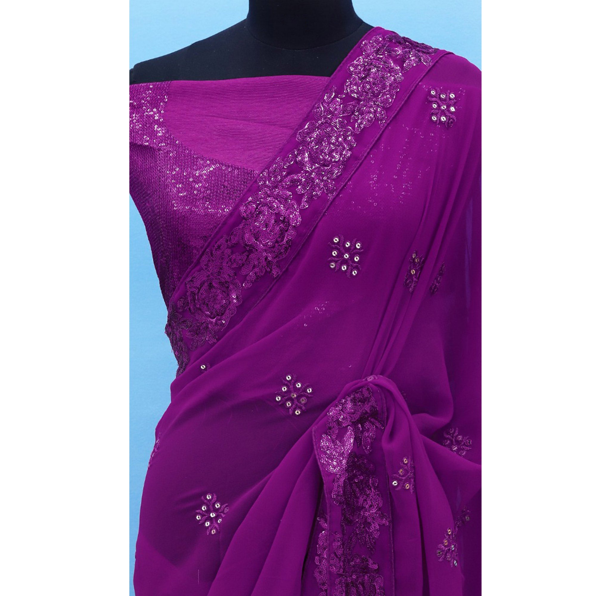 Purple Sequins Embroidered Georgette Saree