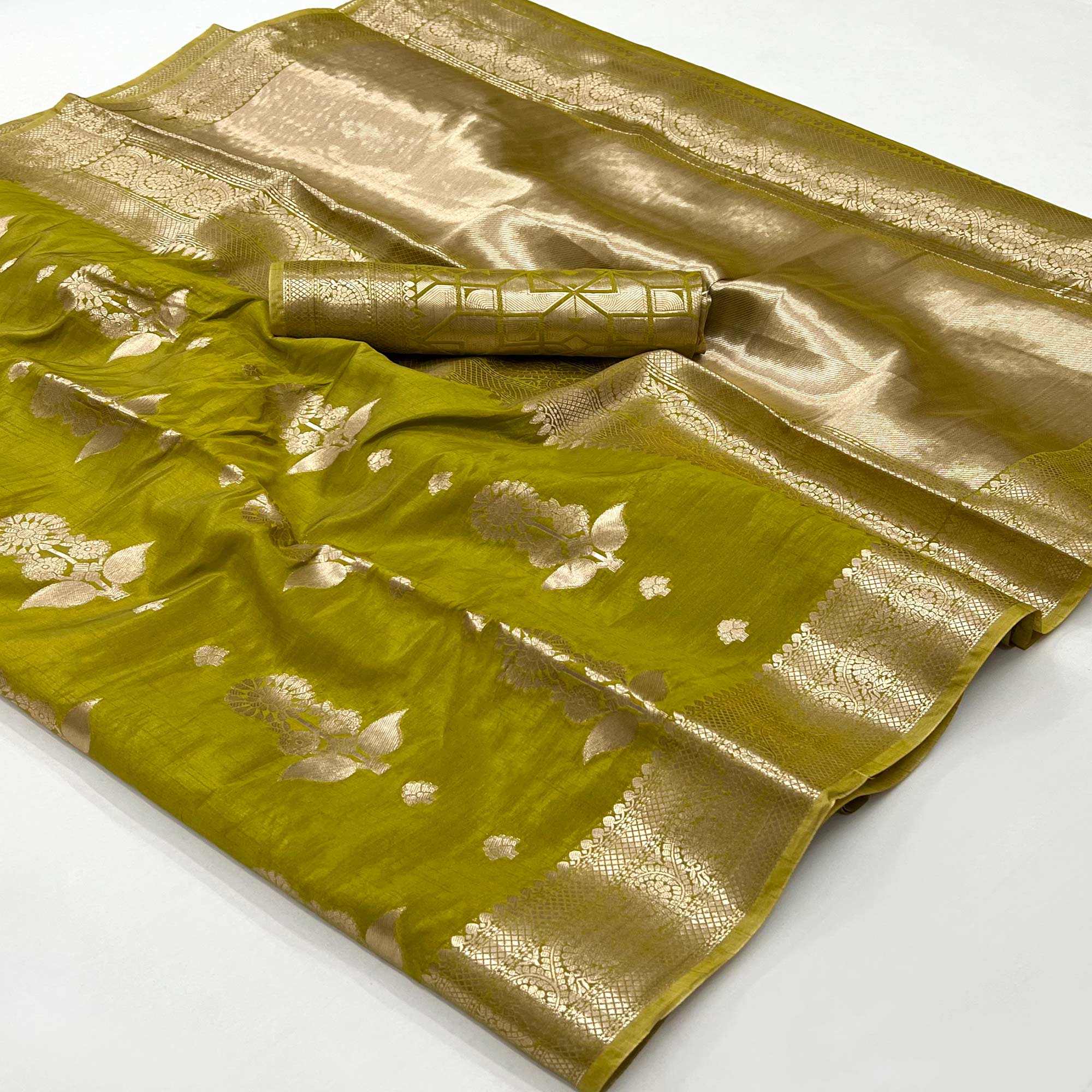 Green Floral Woven Organza Saree