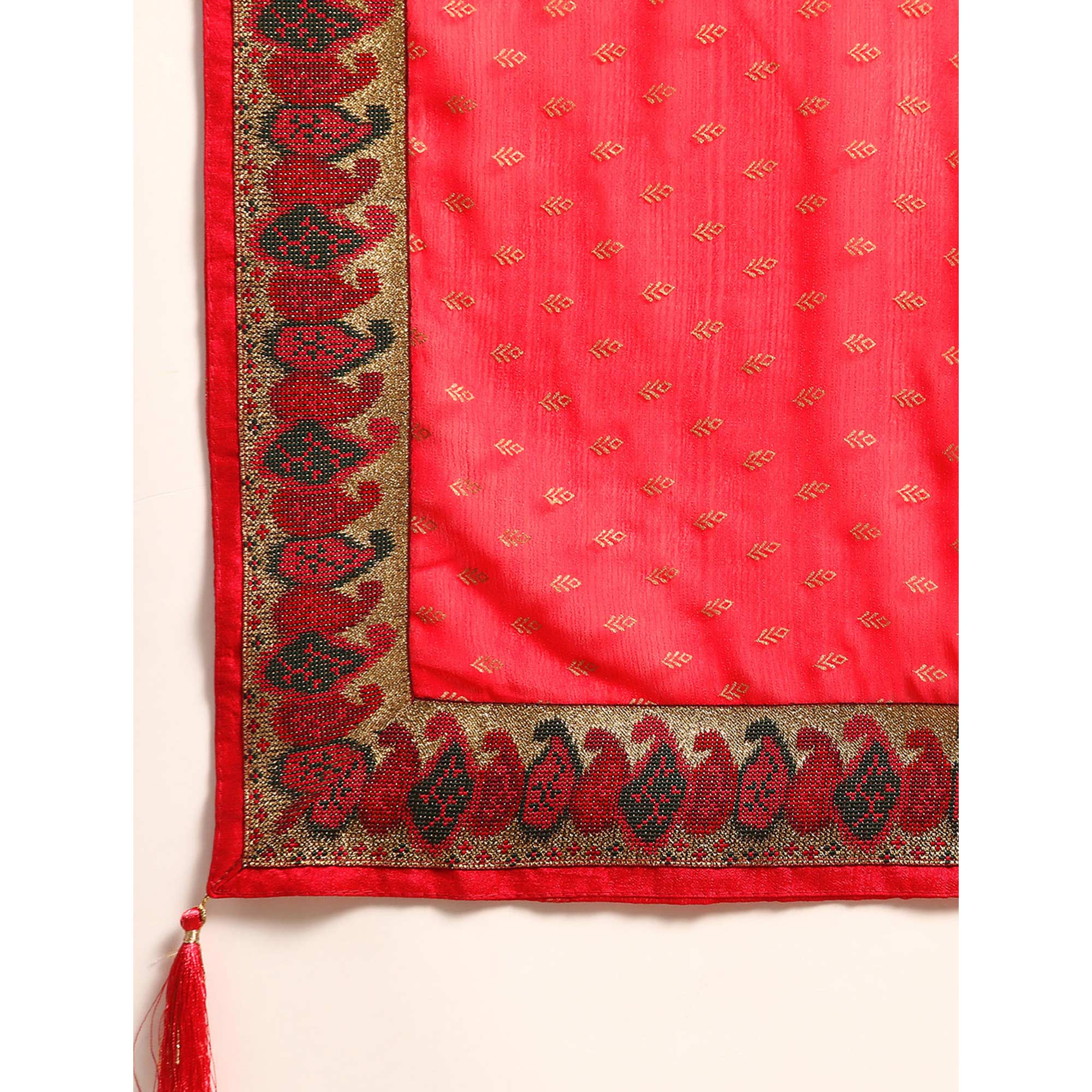 Red Foil Printed With Swarovski Zomato Silk Saree