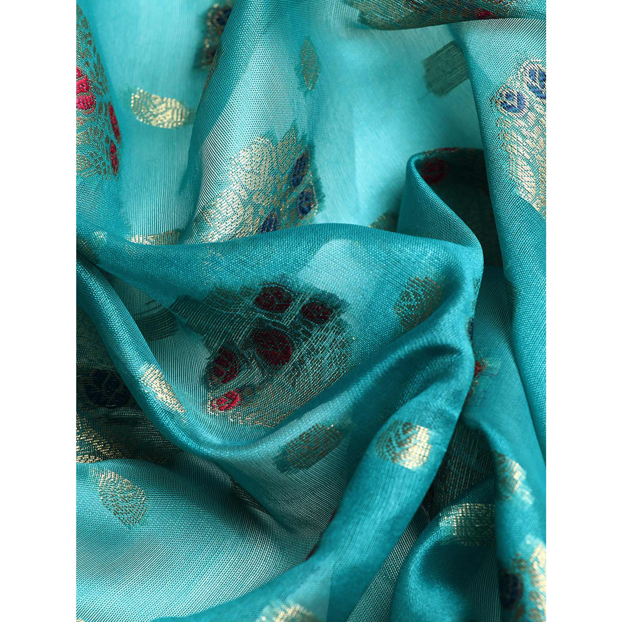 Blue Floral Woven Organza Silk Saree