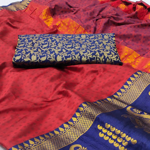 Red Woven Cotton Silk Saree With Tassels
