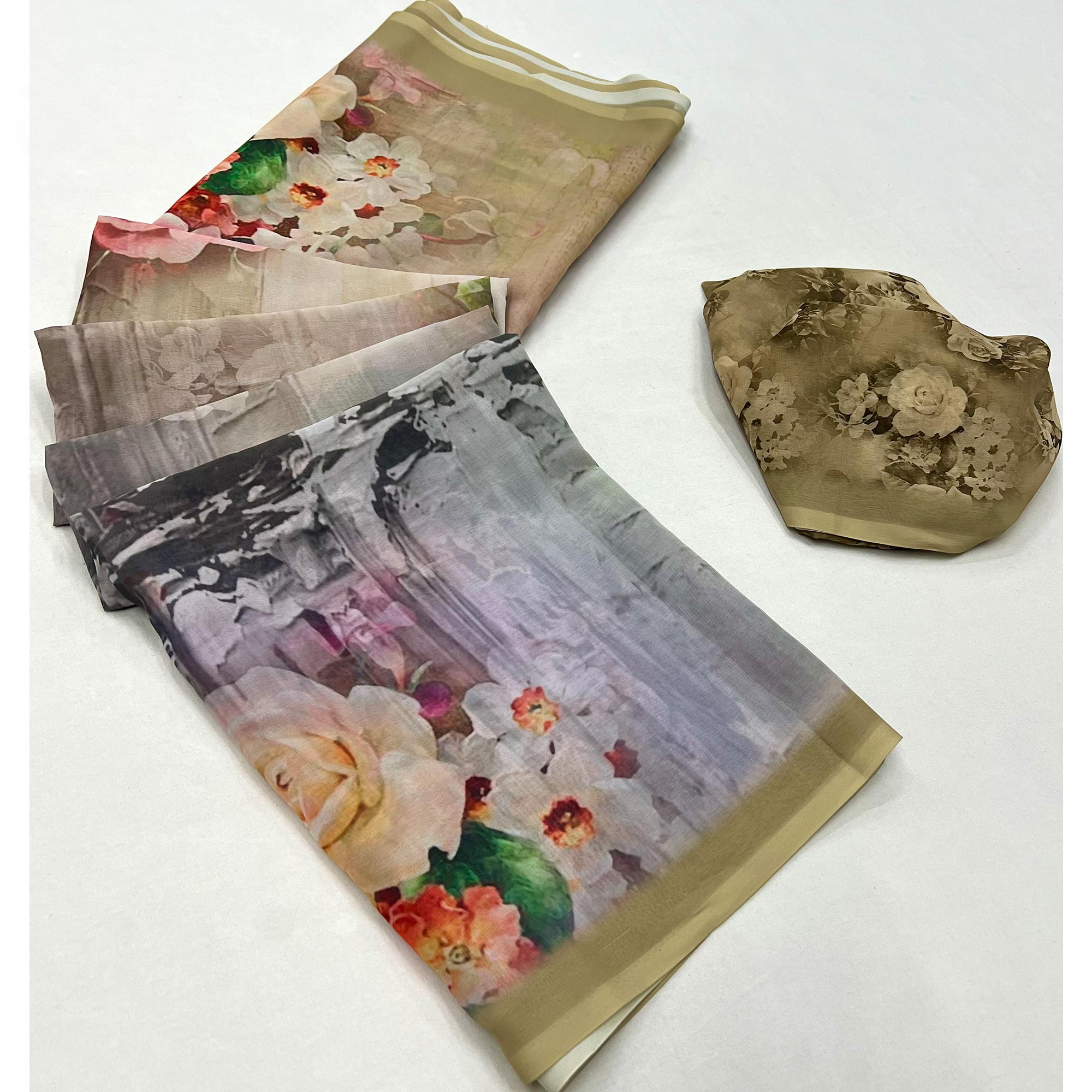 Chikoo Digital Printed Georgette Saree