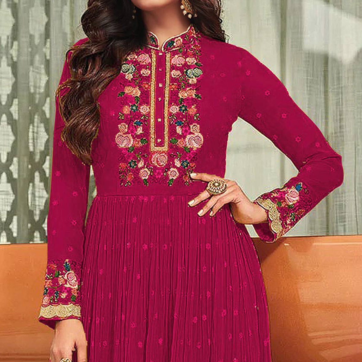 Pink Embroidered Georgette Gown