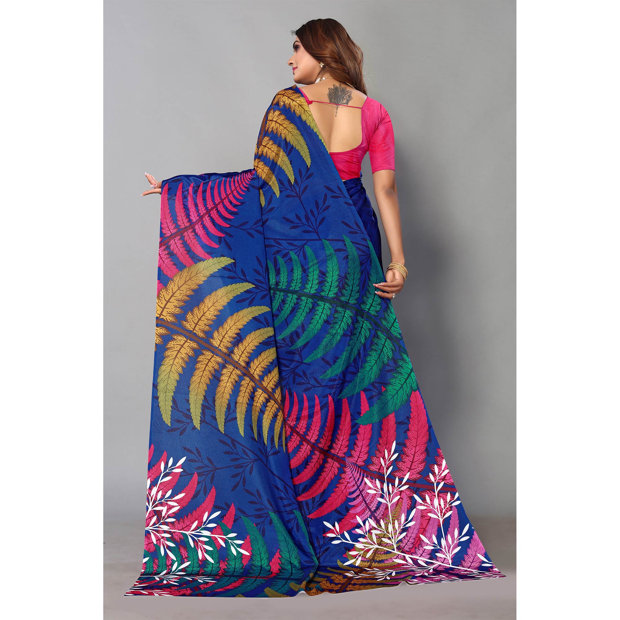 Blue Digital Printed Chiffon Saree