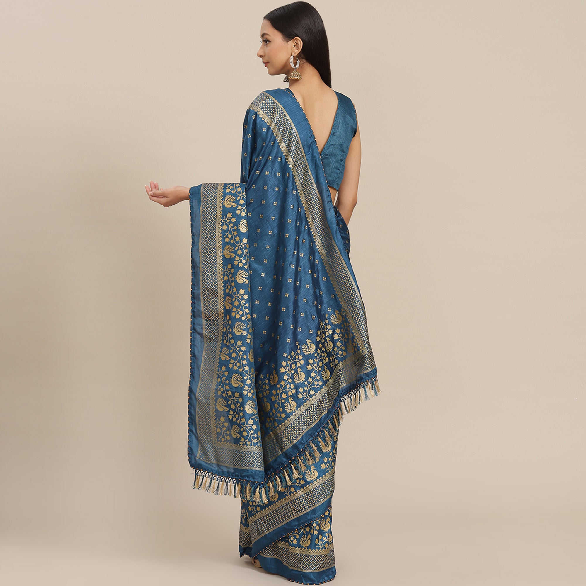 Blue Woven Vichitra Silk Saree