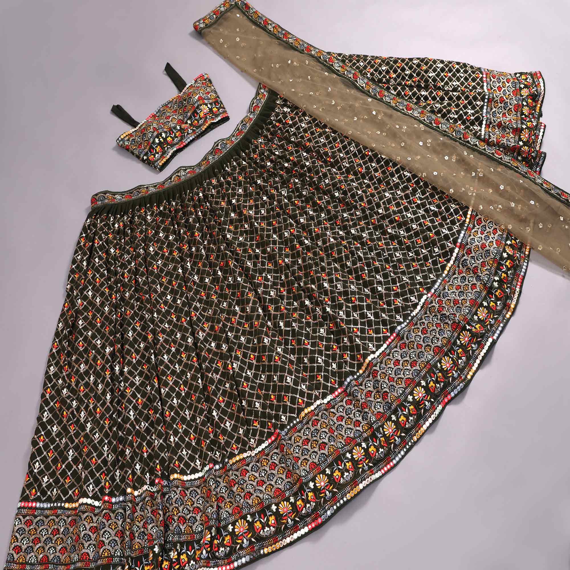 Mehendi Green Sequins Embroidered Georgette Lehenga Choli